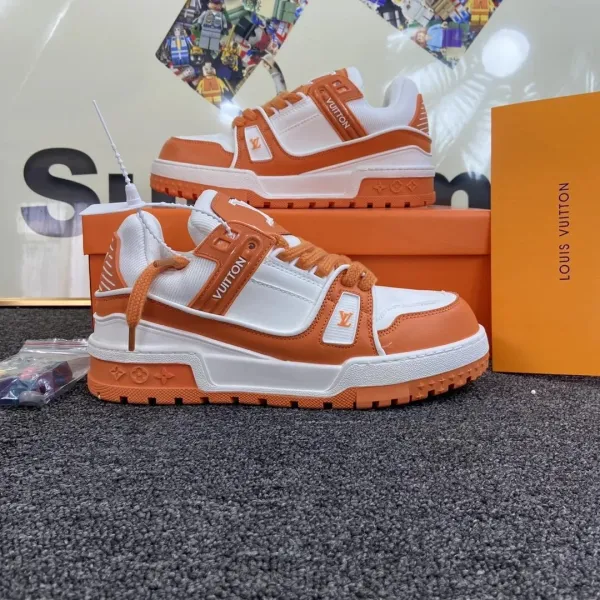 Louis Vuitton Trainer Orange and White Chunky Sneakers - 1