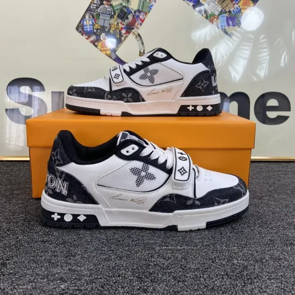 Louis Vuitton Trainer Monogram Denim White and Black Sneakers - 1