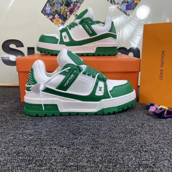 Louis Vuitton Trainer Green and White Sneakers - 1