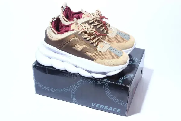 Versace Chain Reaction Beige Burgundy Chunky Sneakers - 1