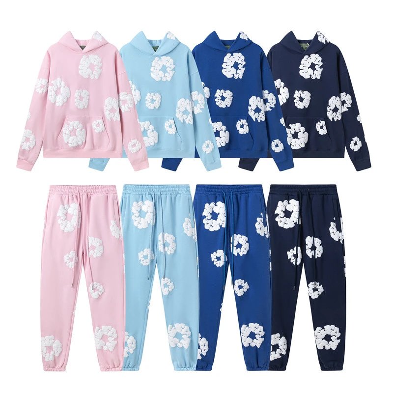 DENIM TEARS Cotton Foam Printed American Couple Hoodies, Hoodies, Pants, Casual Set, Trendy Men's Ins
