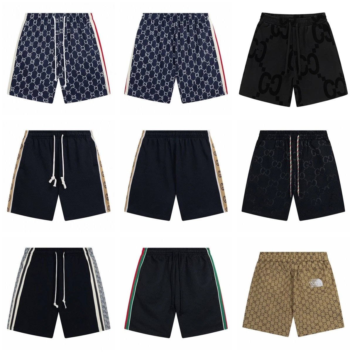 High-Quality Gucci-style Shorts 2025 New Logo Jacquard Paneled Reflective Casual Loose Knee-Length Shorts