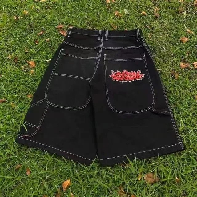 Black Workwear Shorts with Red Embroidered Patch [21 styles]