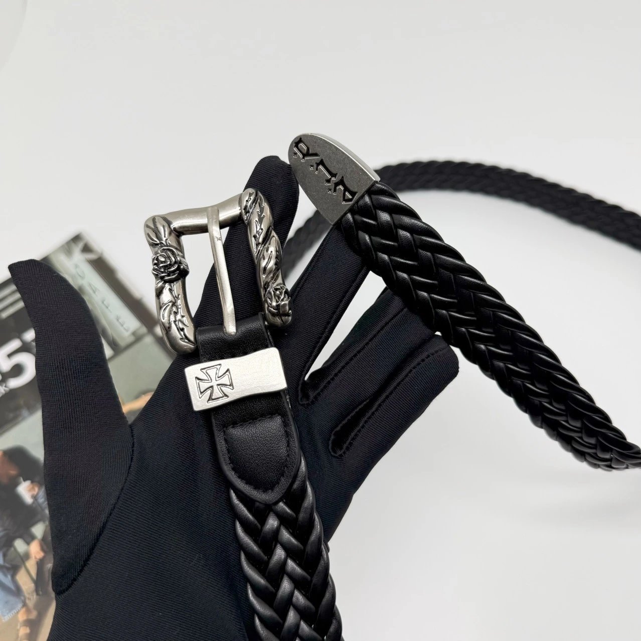 ERD melancholic rich second-generation rose punk rock hand woven belt - narrow style