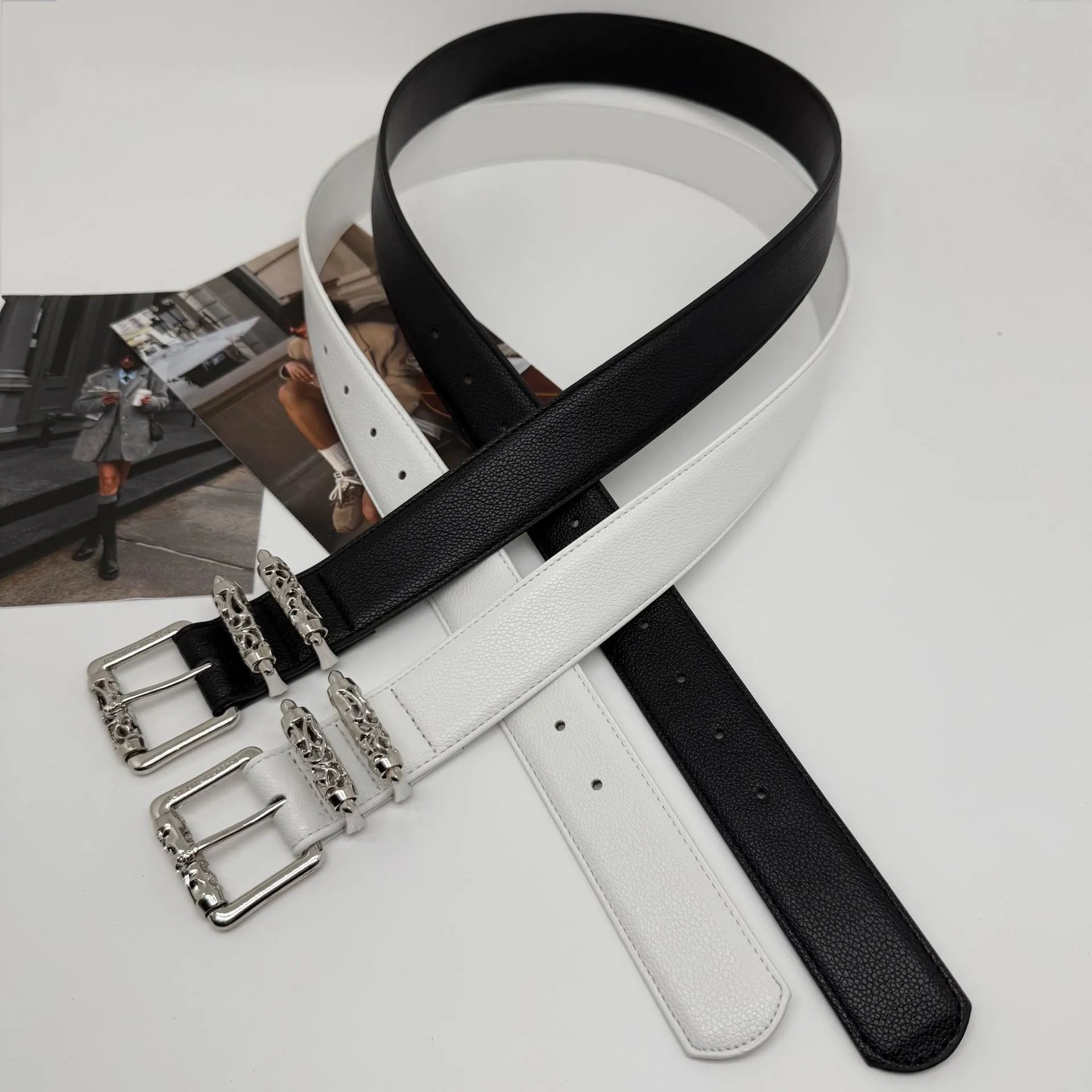 Roller belt, black and white, spring style, trendy belt, roller belt, needle buckle belt, simple and versatile CH belt
