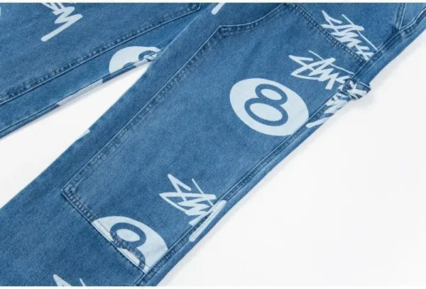 Stüssy 8-Ball Print Denim Shorts Black - 17
