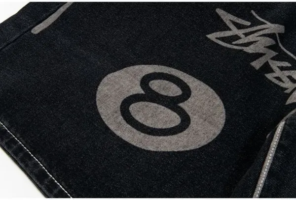 Stüssy 8-Ball Print Denim Shorts Black - 36