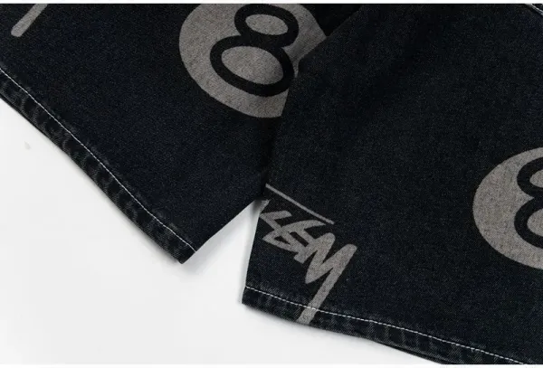 Stüssy 8-Ball Print Denim Shorts Black - 44