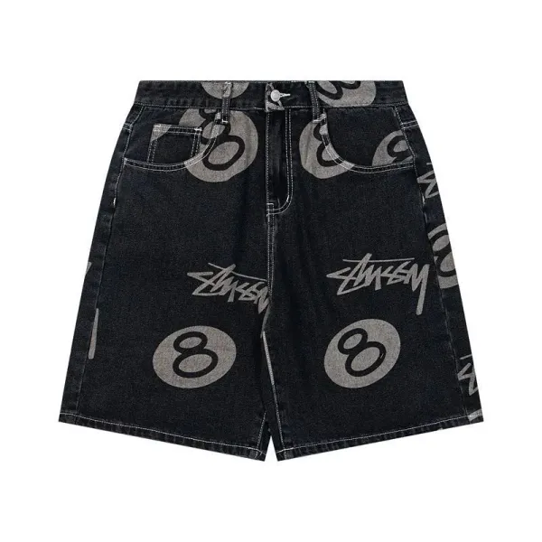 Stüssy 8-Ball Print Denim Shorts Black - 29