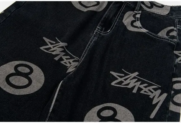 Stüssy 8-Ball Print Denim Shorts Black - 34