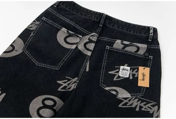 Stüssy 8-Ball Print Denim Shorts Black - 41