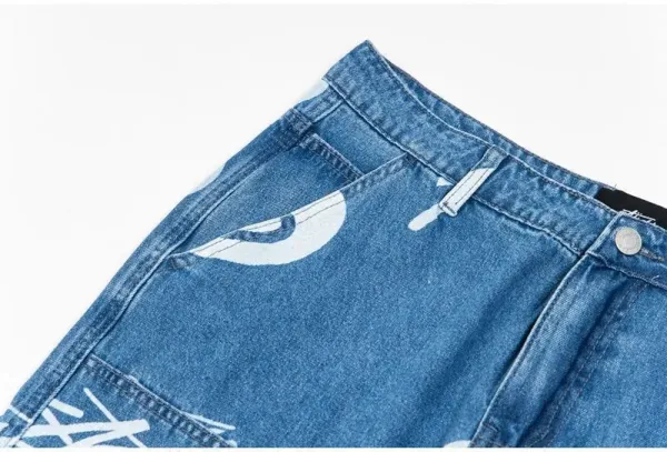 Stüssy 8-Ball Print Denim Shorts Black - 14