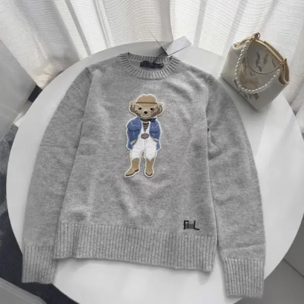 Ralph Lauren Polo Bear Embroidered Gray Sweater - 1