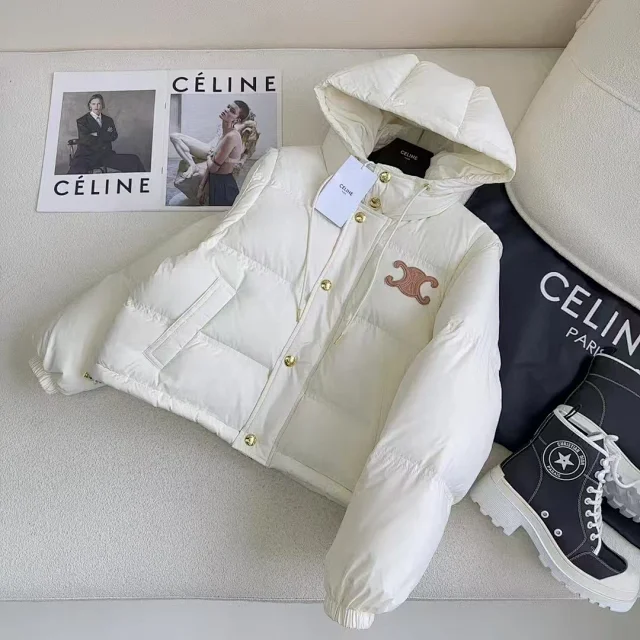 Celine Down Jackets Hooded puffer jacket with Triomphe chest emblem product detail image 6