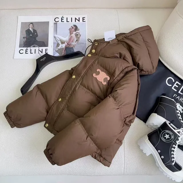 Celine Down Jackets Hooded puffer jacket with Triomphe chest emblem product detail image 4