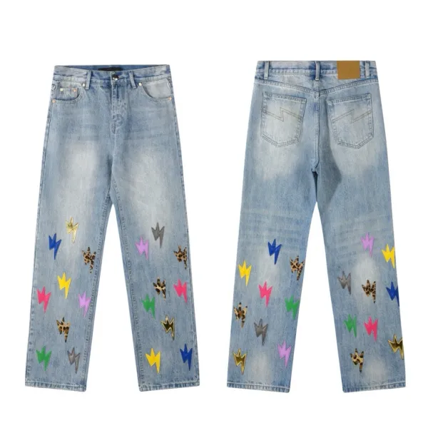 Design Lightning Bolt Print Gradient Wash Jeans - 19