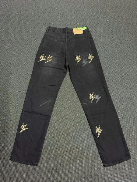 Design Lightning Bolt Print Gradient Wash Jeans - 30