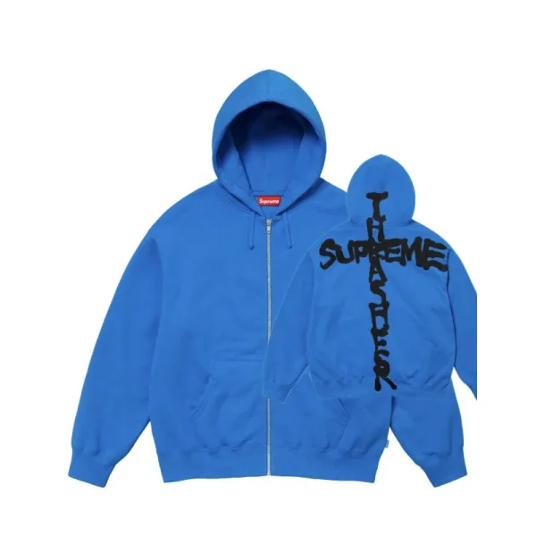 Supreme Cross Logo Zip-Up Hoodie Blue - 1