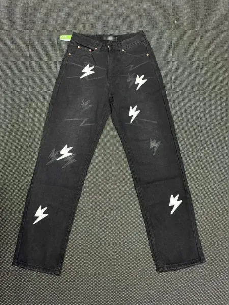 Design Lightning Bolt Print Gradient Wash Jeans - 5