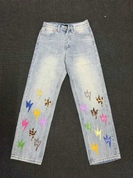 Design Lightning Bolt Print Gradient Wash Jeans - 20