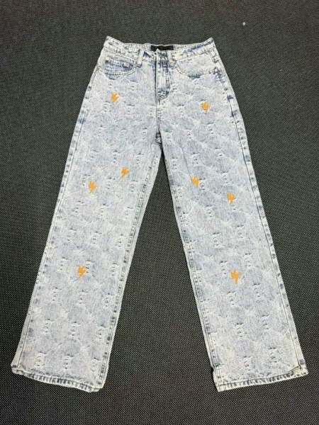 Design Lightning Bolt Print Gradient Wash Jeans - 25