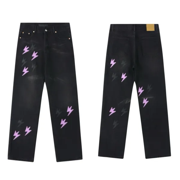 Design Lightning Print Black Straight-Leg Jeans - 1