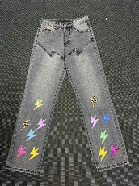Design Lightning Bolt Print Gradient Wash Jeans - 22