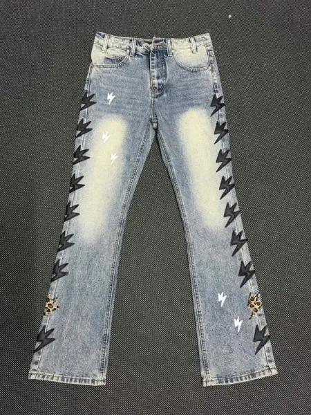 Design Lightning Bolt Print Gradient Wash Jeans - 15