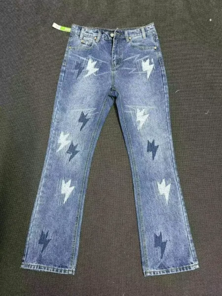 Design Lightning Bolt Print Gradient Wash Jeans - 28