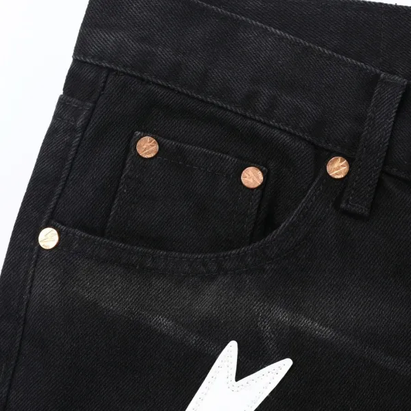 Design Lightning Bolt Print Gradient Wash Jeans - 39