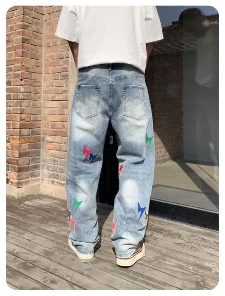 Design Lightning Bolt Print Gradient Wash Jeans - 43