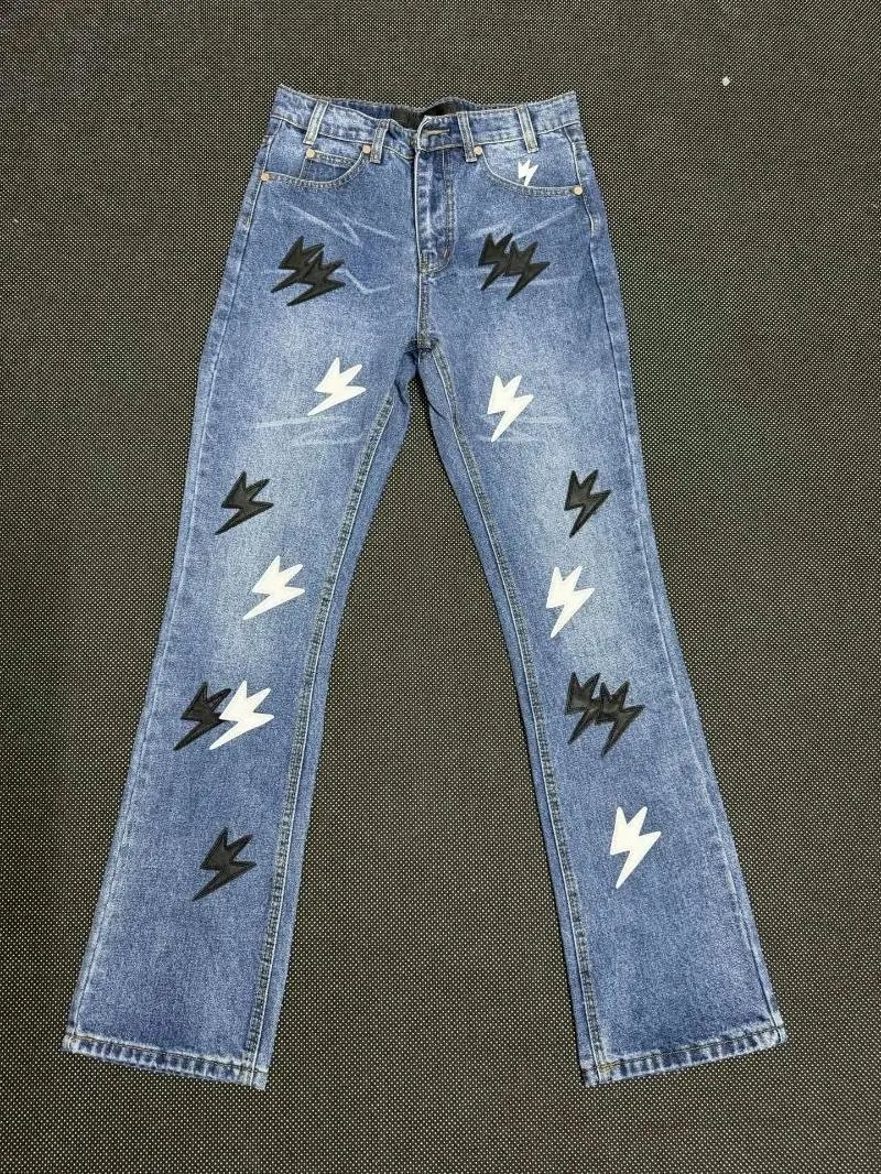 Design Lightning Bolt Print Gradient Wash Jeans - 27