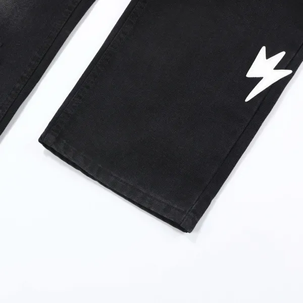 Design Lightning Bolt Print Gradient Wash Jeans - 38