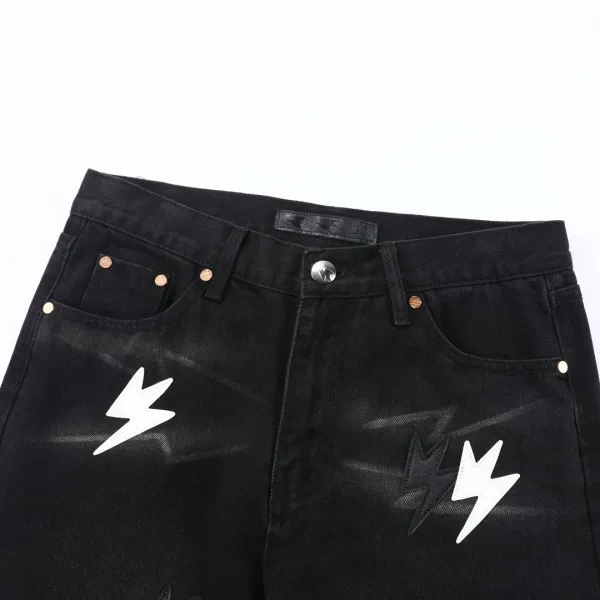 Design Lightning Bolt Print Gradient Wash Jeans - 41