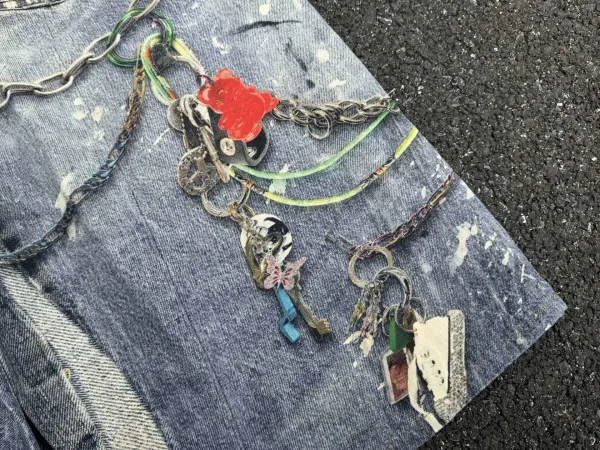 Customized Chain-Embellished Distressed Wide-Leg Jeans - 6