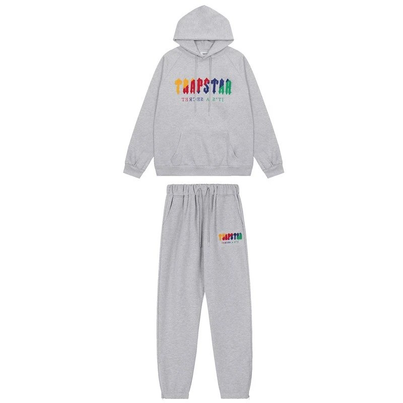 Trapstar Logo Hoodie and Sweatpants Set Gray - 35