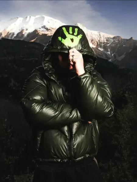 Philipp Plein x Handprint Down Jacket Army Green with Neon Green Prints - 11