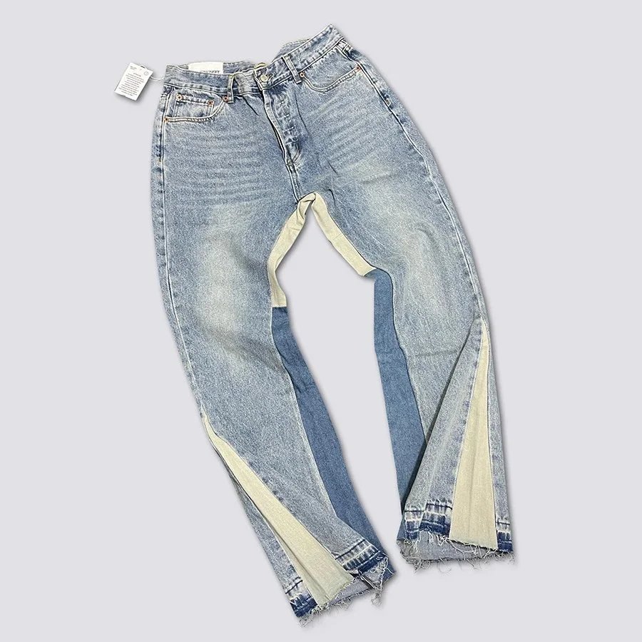 Cowboy bell bottom pants washed and worn, patchwork jeans