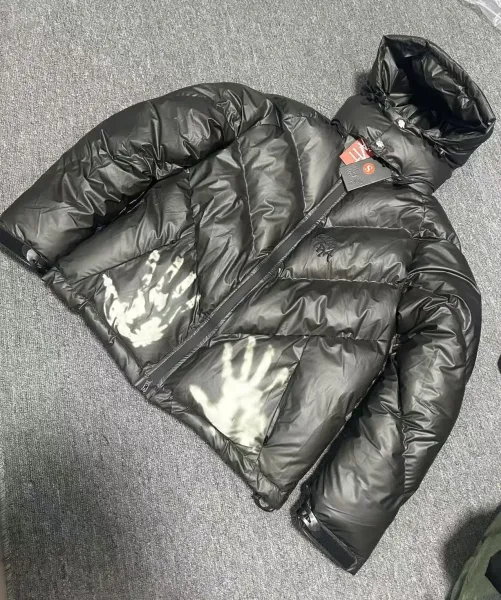 Philipp Plein x Handprint Down Jacket Army Green with Neon Green Prints - 3