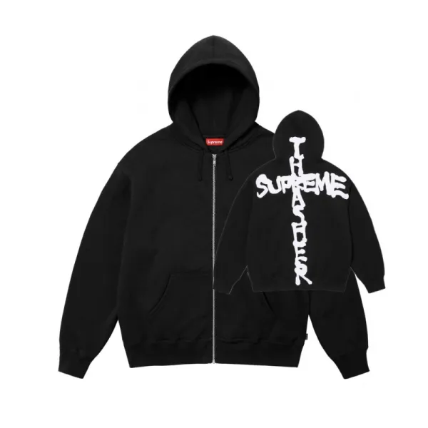 Supreme Cross Logo Zip-Up Hoodie Black - 1