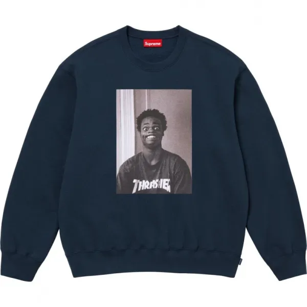 Supreme x Thrasher Photo Print Crewneck Navy Sweatshirt - 1