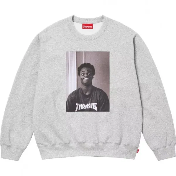 Supreme x Thrasher Photo Print Crewneck Gray Hoodie - 1