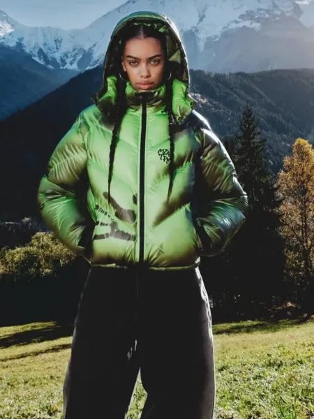 Philipp Plein x Handprint Down Jacket Army Green with Neon Green Prints - 12