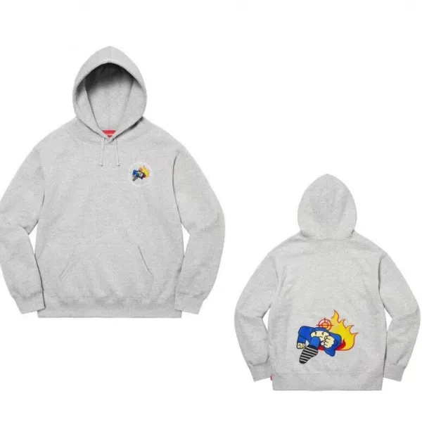 Supreme x Nintendo Fire Mario Hoodie Gray - 1