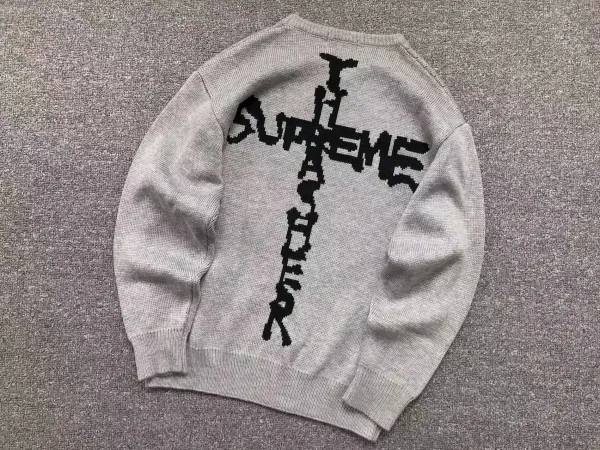 Supreme Cross Knit Sweater Gray - 1