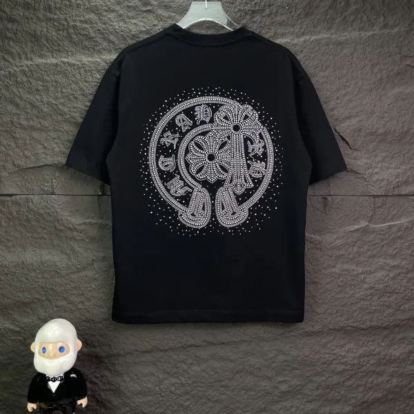 Chrome Hearts Crystal-Embellished Cross Logo Black T-Shirt - 1