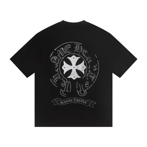 Chrome Hearts One Heart Rhinestone Embellished Black T-Shirt - 1