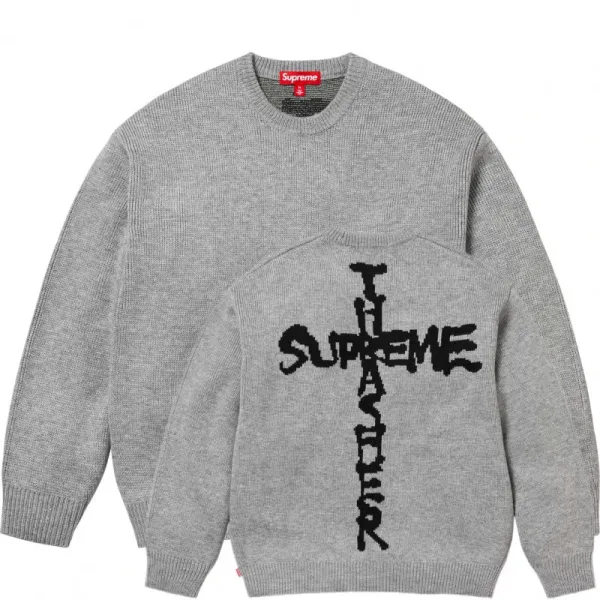 Supreme Cross Logo Knit Sweater Gray - 1