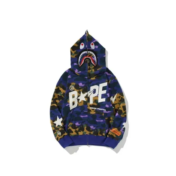 A Bathing Ape x Heron Preston Shark Camo Hoodie - 7