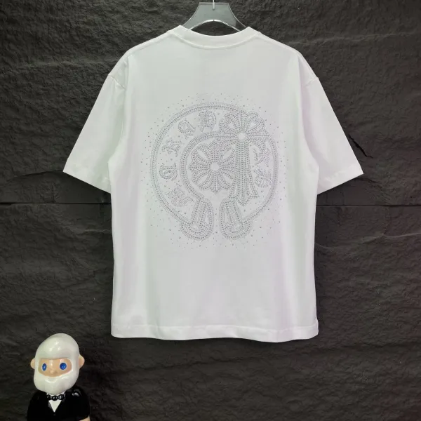 Chrome Hearts Crystal Embroidered Cross Logo White T-Shirt - 1
